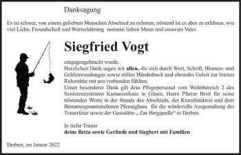 Traueranzeige von Siegfried Vogt  von Magdeburger Volksstimme