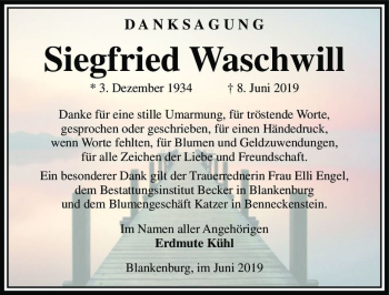 Traueranzeige von Siegfried Waschwill  von Magdeburger Volksstimme