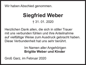 Traueranzeige von Siegfried Weber  von Magdeburger Volksstimme