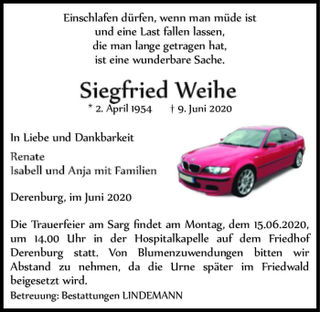 Traueranzeige von Siegfried Weihe  von Magdeburger Volksstimme