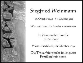 Traueranzeige von Siegfried Weinmann  von Magdeburger Volksstimme