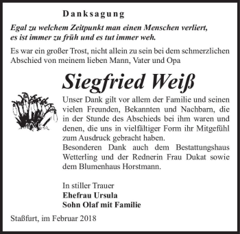 Traueranzeige von Siegfried Weiß  von Magdeburger Volksstimme