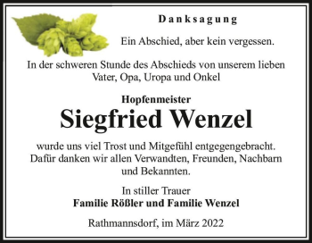 Traueranzeige von Siegfried Wenzel  von Magdeburger Volksstimme