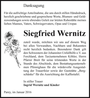 Traueranzeige von Siegfried Wernitz  von Magdeburger Volksstimme