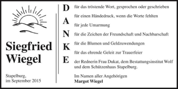 Traueranzeige von Siegfried Wiegel  von Magdeburger Volksstimme