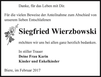 Traueranzeige von Siegfried Wierzbowski  von Magdeburger Volksstimme