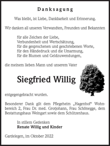 Traueranzeige von Siegfried Willig  von Magdeburger Volksstimme