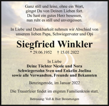 Traueranzeige von Siegfried Winkler  von Magdeburger Volksstimme