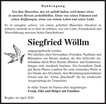 Traueranzeige von Siegfried Wöllm  von Magdeburger Volksstimme