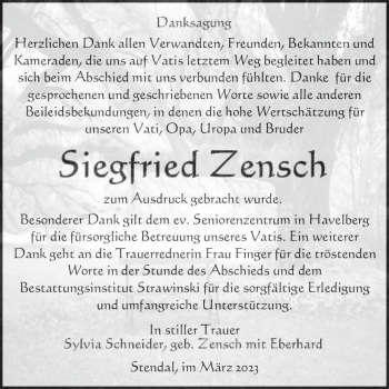 Traueranzeige von Siegfried Zensch  von Magdeburger Volksstimme