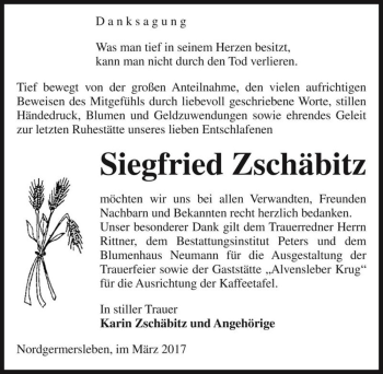 Traueranzeige von Siegfried Zschäbitz  von Magdeburger Volksstimme
