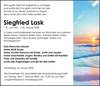Traueranzeige von Siegfried lask  von Magdeburger Volksstimme