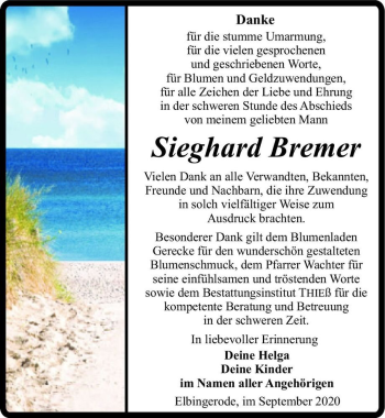 Traueranzeige von Sieghard Bremer  von Magdeburger Volksstimme