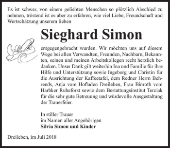 Traueranzeige von Sieghard Simon  von Magdeburger Volksstimme