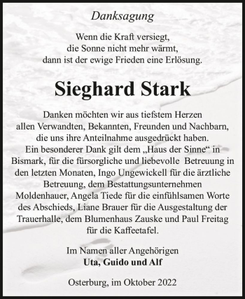 Traueranzeige von Sieghard Stark  von Magdeburger Volksstimme