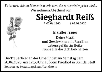 Traueranzeige von Sieghardt Reiß  von Magdeburger Volksstimme