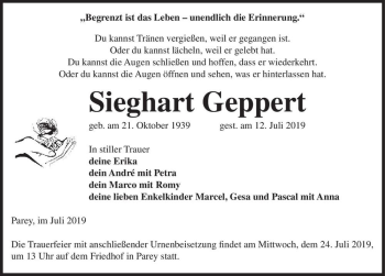 Traueranzeige von Sieghart Geppert  von Magdeburger Volksstimme
