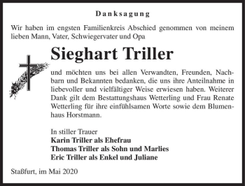 Traueranzeige von Sieghart Triller  von Magdeburger Volksstimme