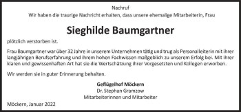Traueranzeige von Sieghilde Baumgartner  von Magdeburger Volksstimme
