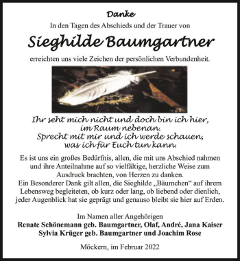Traueranzeige von Sieghilde Baumgartner  von Magdeburger Volksstimme