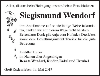 Traueranzeige von Siegismund Wendorf  von Magdeburger Volksstimme