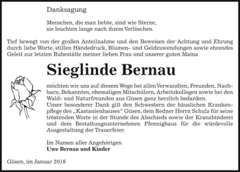 Traueranzeige von Sieglinde Bernau  von Magdeburger Volksstimme