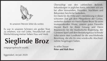 Traueranzeige von Sieglinde Broz  von Magdeburger Volksstimme