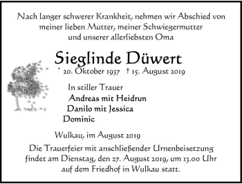 Traueranzeige von Sieglinde Düwert  von Magdeburger Volksstimme