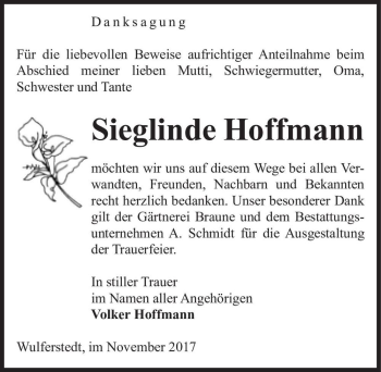 Traueranzeige von Sieglinde Hoffmann  von Magdeburger Volksstimme