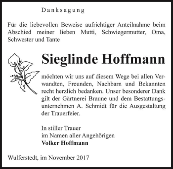 Traueranzeige von Sieglinde Hoffmann  von Magdeburger Volksstimme