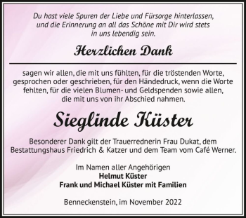 Traueranzeige von Sieglinde Küster  von Magdeburger Volksstimme