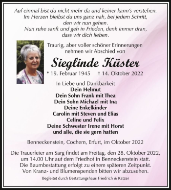 Traueranzeige von Sieglinde Küster  von Magdeburger Volksstimme
