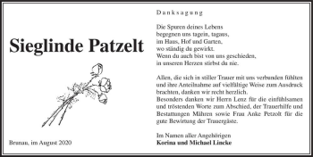 Traueranzeige von Sieglinde Patzelt  von Magdeburger Volksstimme