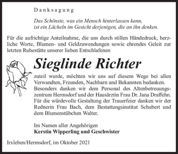 Traueranzeige von Sieglinde Richter  von Magdeburger Volksstimme