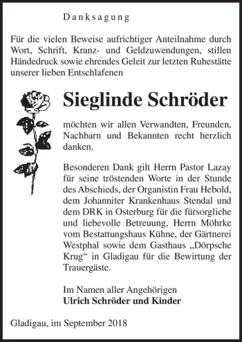 Traueranzeige von Sieglinde Schröder  von Magdeburger Volksstimme