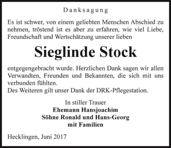 Traueranzeige von Sieglinde Stock  von Magdeburger Volksstimme