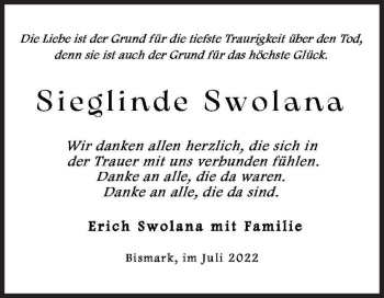 Traueranzeige von Sieglinde Swolana  von Magdeburger Volksstimme