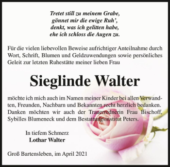 Traueranzeige von Sieglinde Walter  von Magdeburger Volksstimme