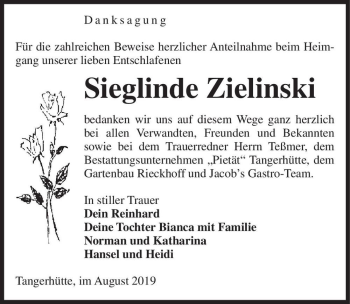 Traueranzeige von Sieglinde Zielinski  von Magdeburger Volksstimme