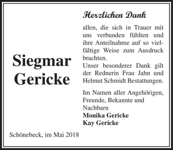 Traueranzeige von Siegmar Gericke  von Magdeburger Volksstimme