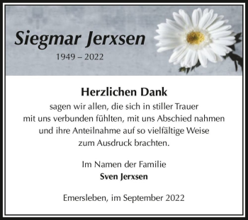 Traueranzeige von Siegmar Jerxsen  von Magdeburger Volksstimme