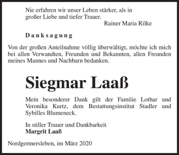 Traueranzeige von Siegmar Laaß  von Magdeburger Volksstimme