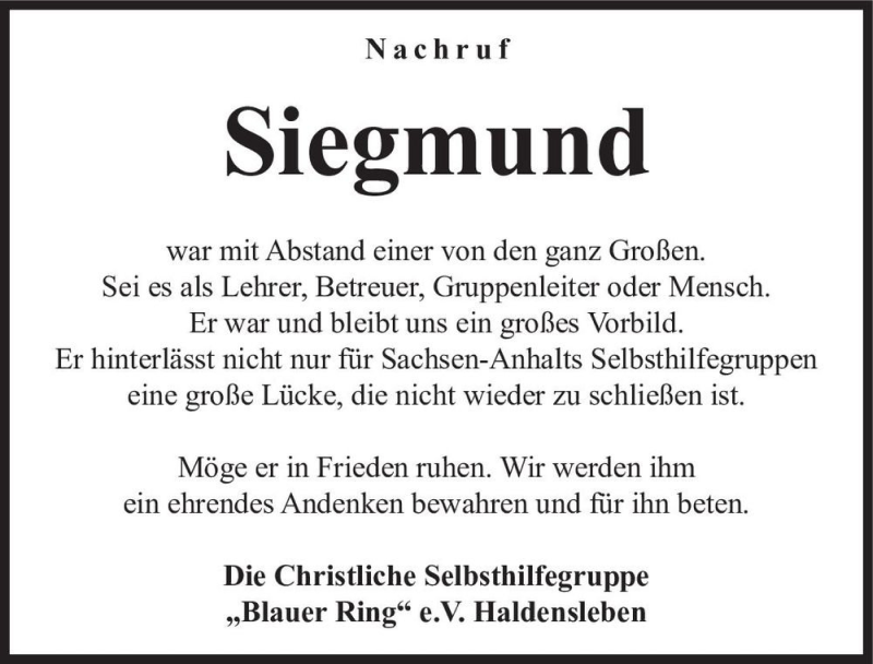  Traueranzeige für Siegmund  vom 06.11.2021 aus Magdeburger Volksstimme