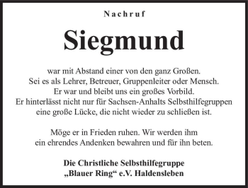 Traueranzeige von Siegmund  von Magdeburger Volksstimme