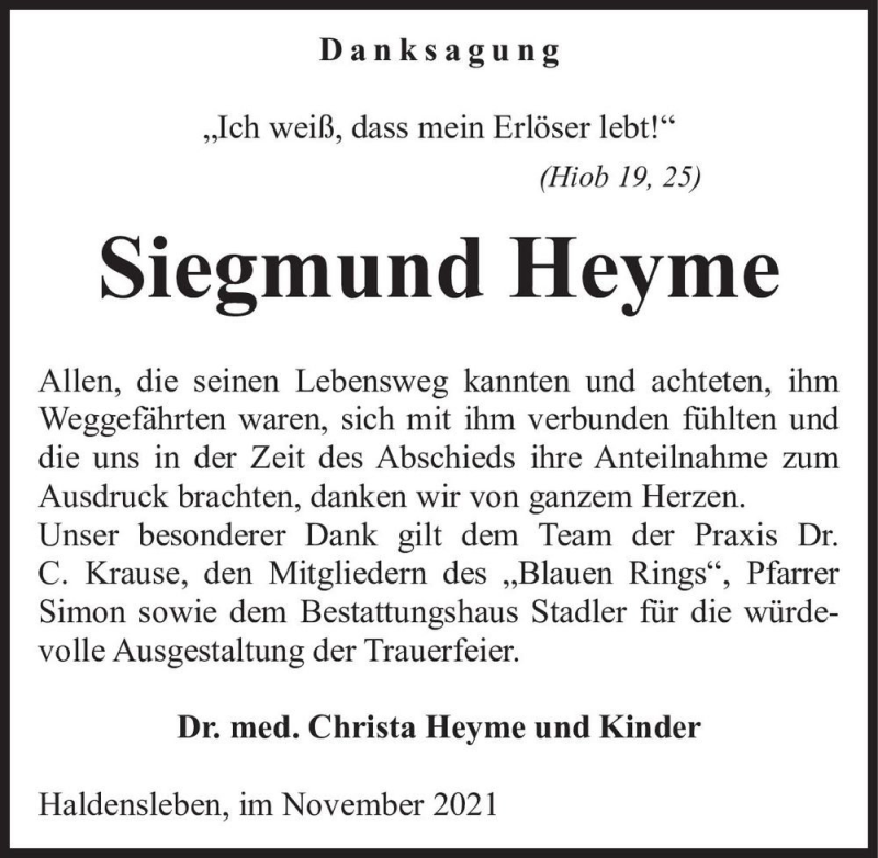  Traueranzeige für Siegmund Heyme  vom 06.11.2021 aus Magdeburger Volksstimme