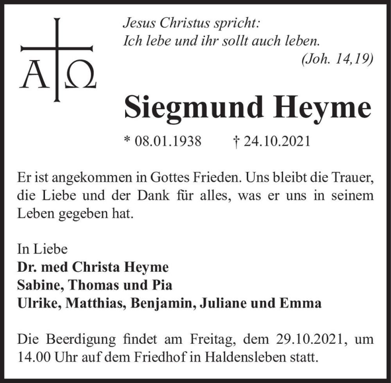  Traueranzeige für Siegmund Heyme  vom 27.10.2021 aus Magdeburger Volksstimme