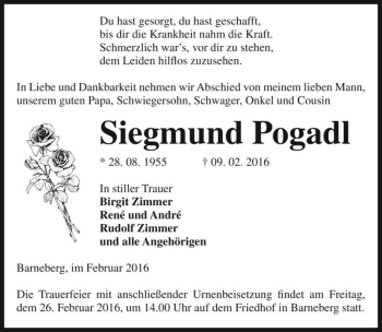 Traueranzeige von Siegmund Pogadl  von Magdeburger Volksstimme