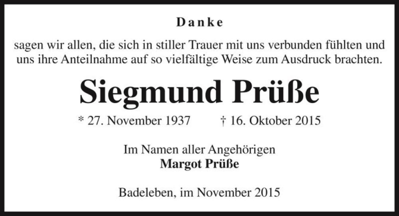  Traueranzeige für Siegmund Prüße  vom 04.11.2015 aus Magdeburger Volksstimme