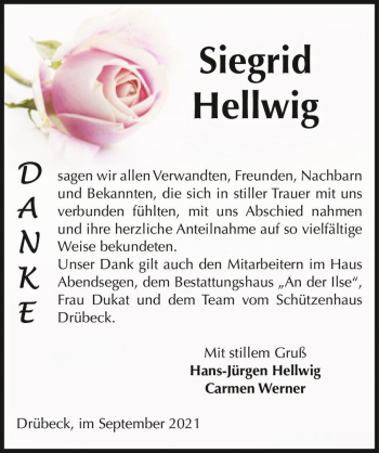 Traueranzeige von Siegrid Hellwig  von Magdeburger Volksstimme