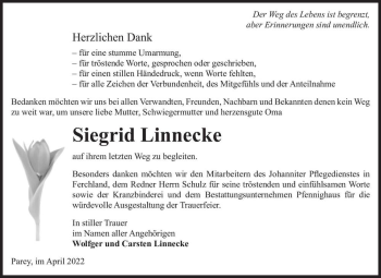 Traueranzeige von Siegrid Linnecke  von Magdeburger Volksstimme